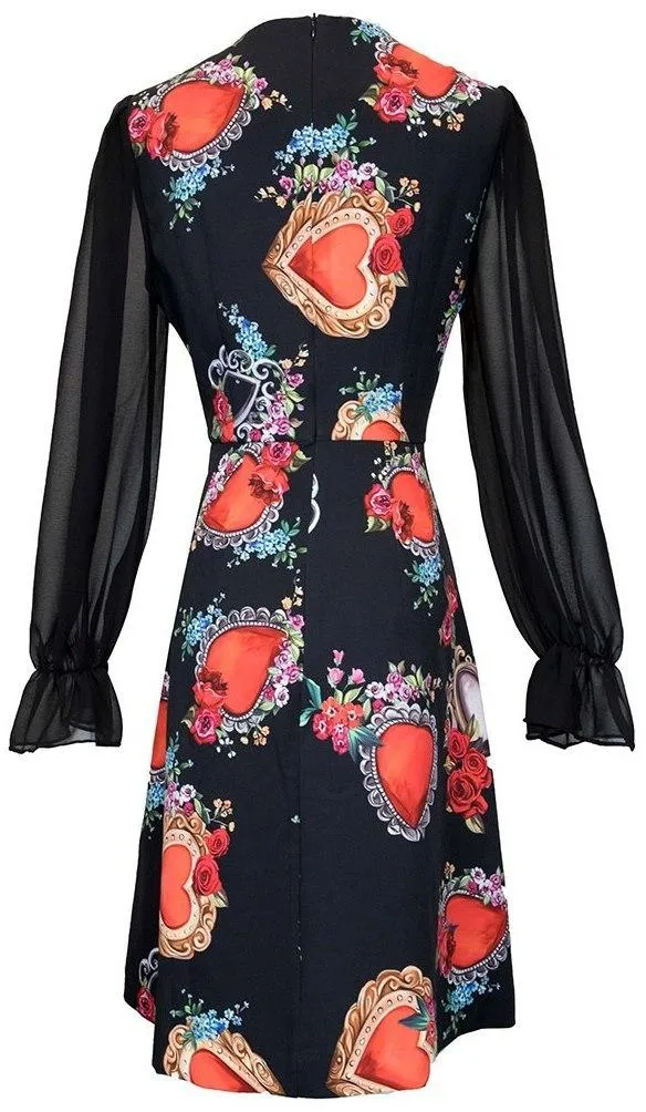 Embellished Sacred Heart Printed Mini Dress
