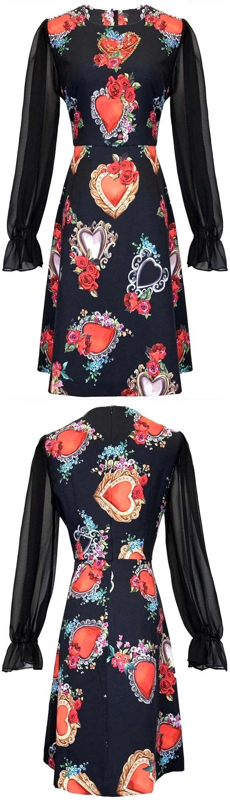 Embellished Sacred Heart Printed Mini Dress