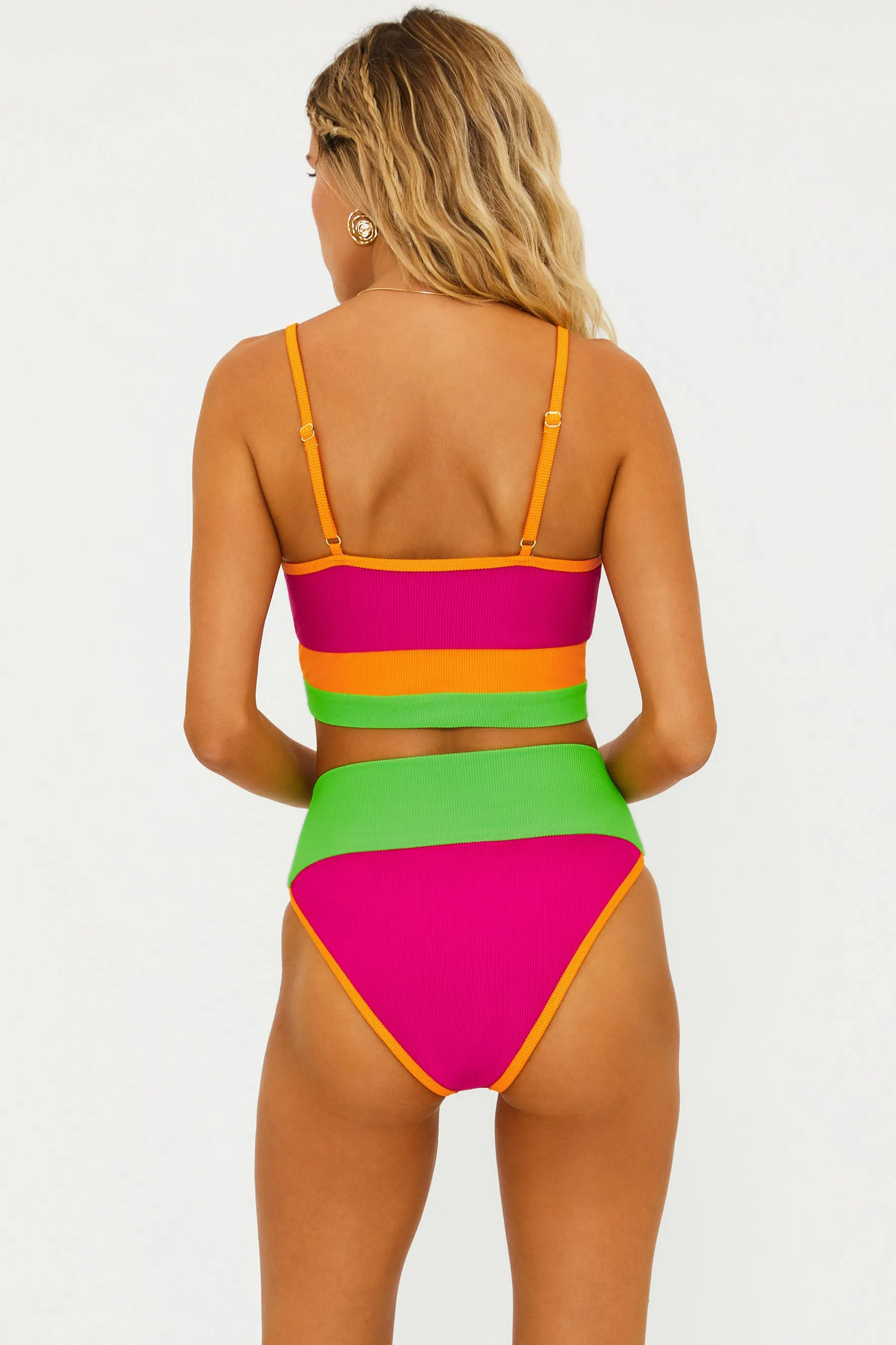 EVA TOP CORAL NEON SUNSET COLORBLOCK
