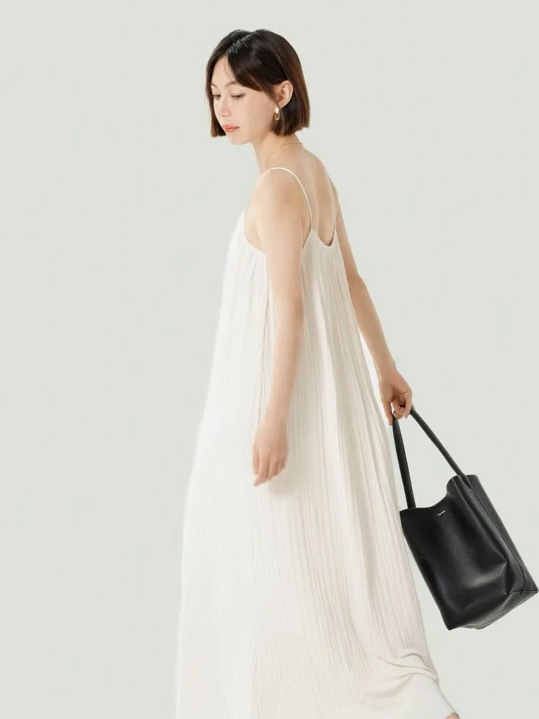 Fine Pleated Cami Maxi Dress in White