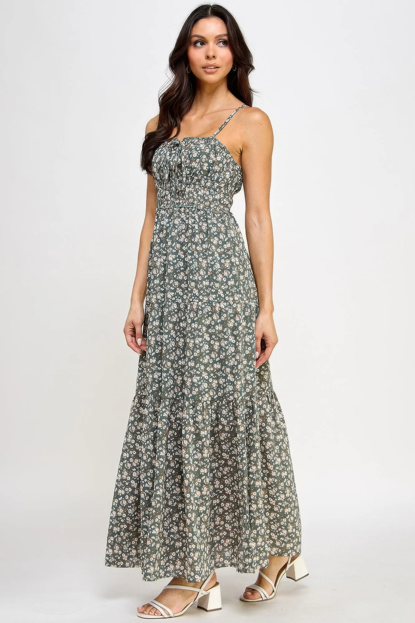Floral Smocked Ruffle Maxi Dress