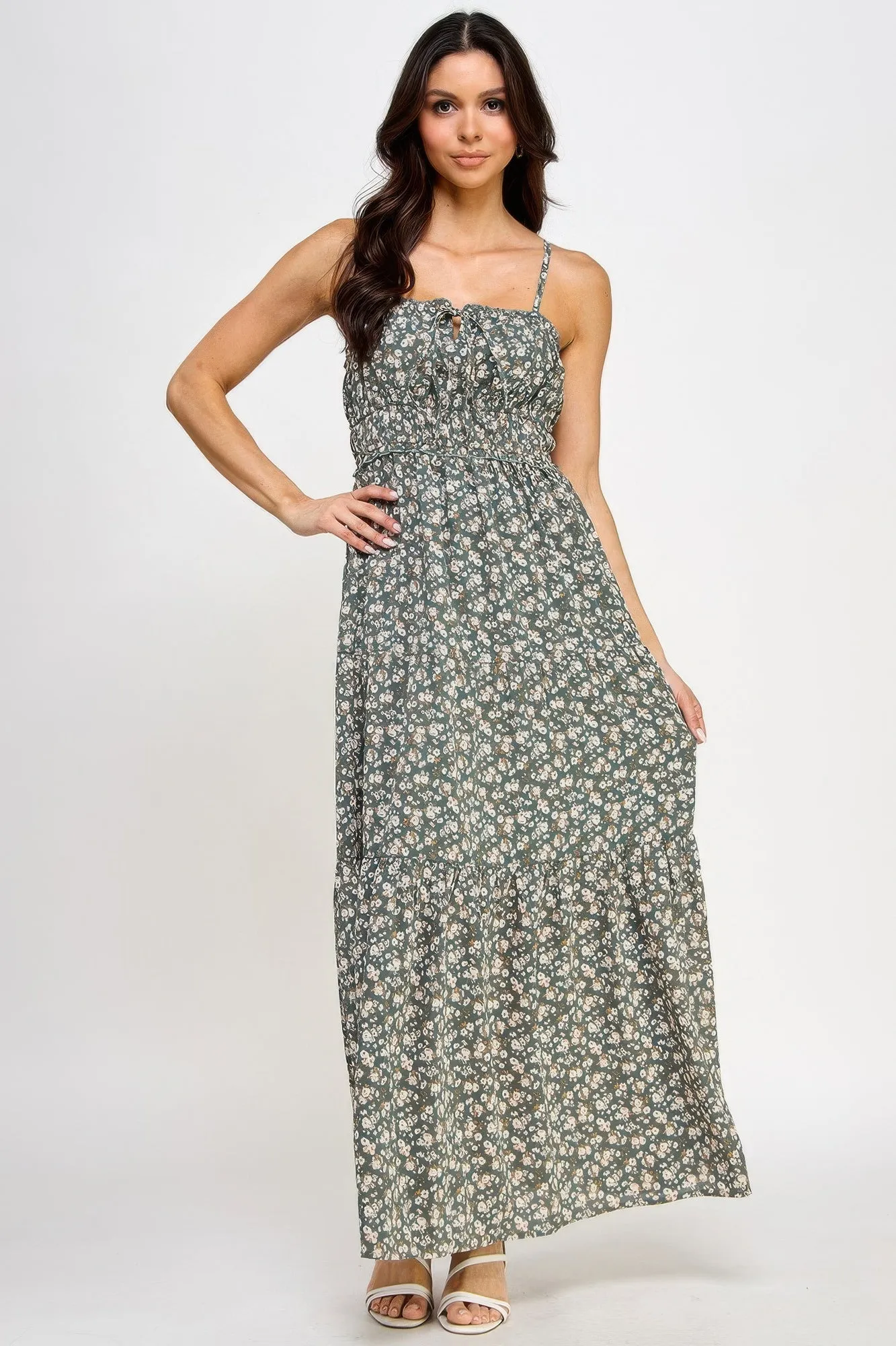 Floral Smocked Ruffle Maxi Dress