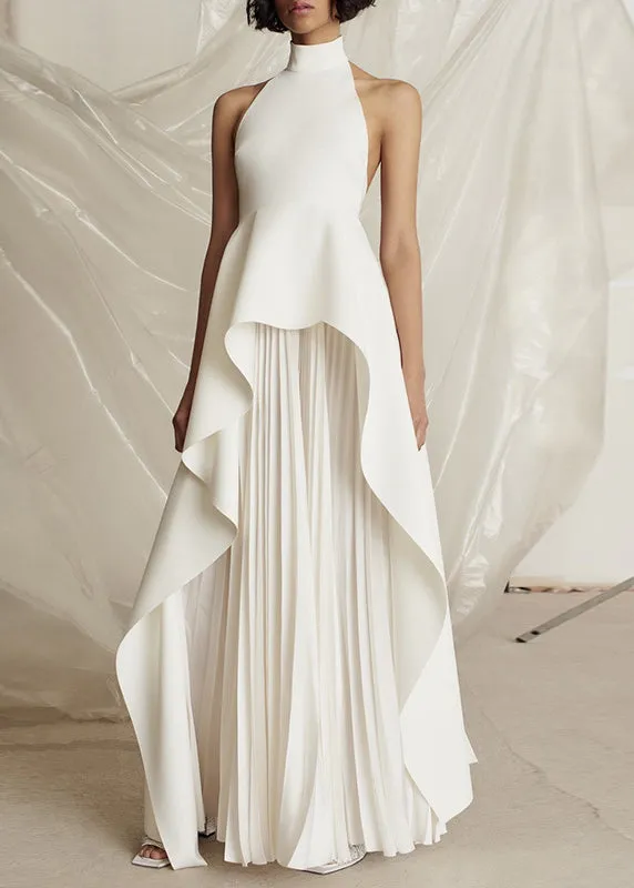 FLYTONN- Elegant Black Turtleneck Asymmetrical Patchwork Maxi Vestidos Dresses Sleeveless ZL083