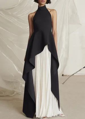 FLYTONN- Elegant Black Turtleneck Asymmetrical Patchwork Maxi Vestidos Dresses Sleeveless ZL083