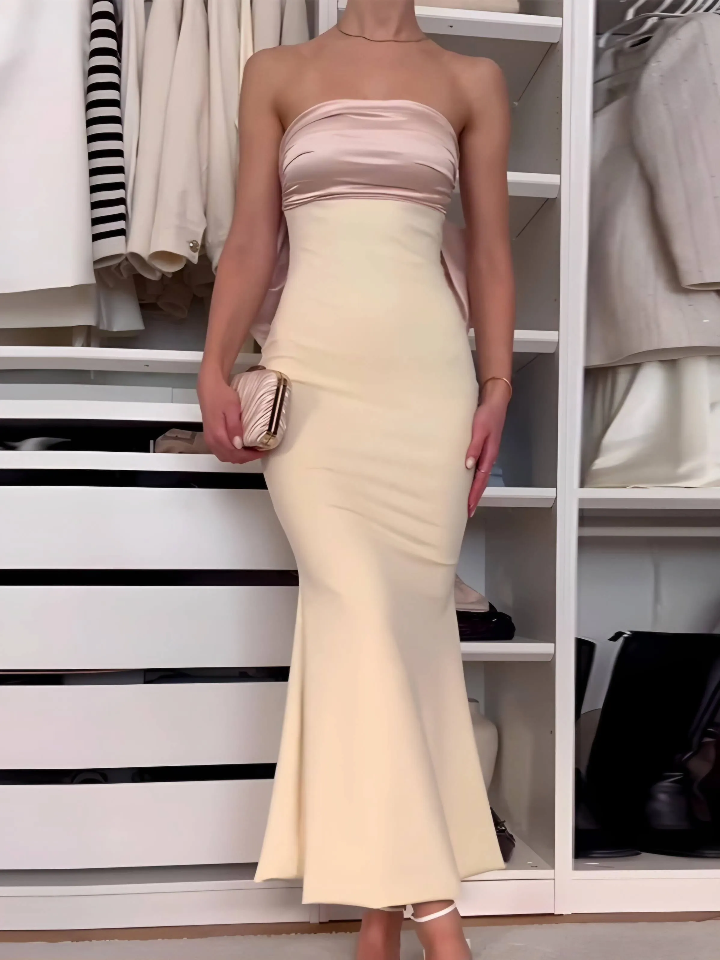 Flytonn- Two-Tone Back Bow Bandeau Mermaid Dress