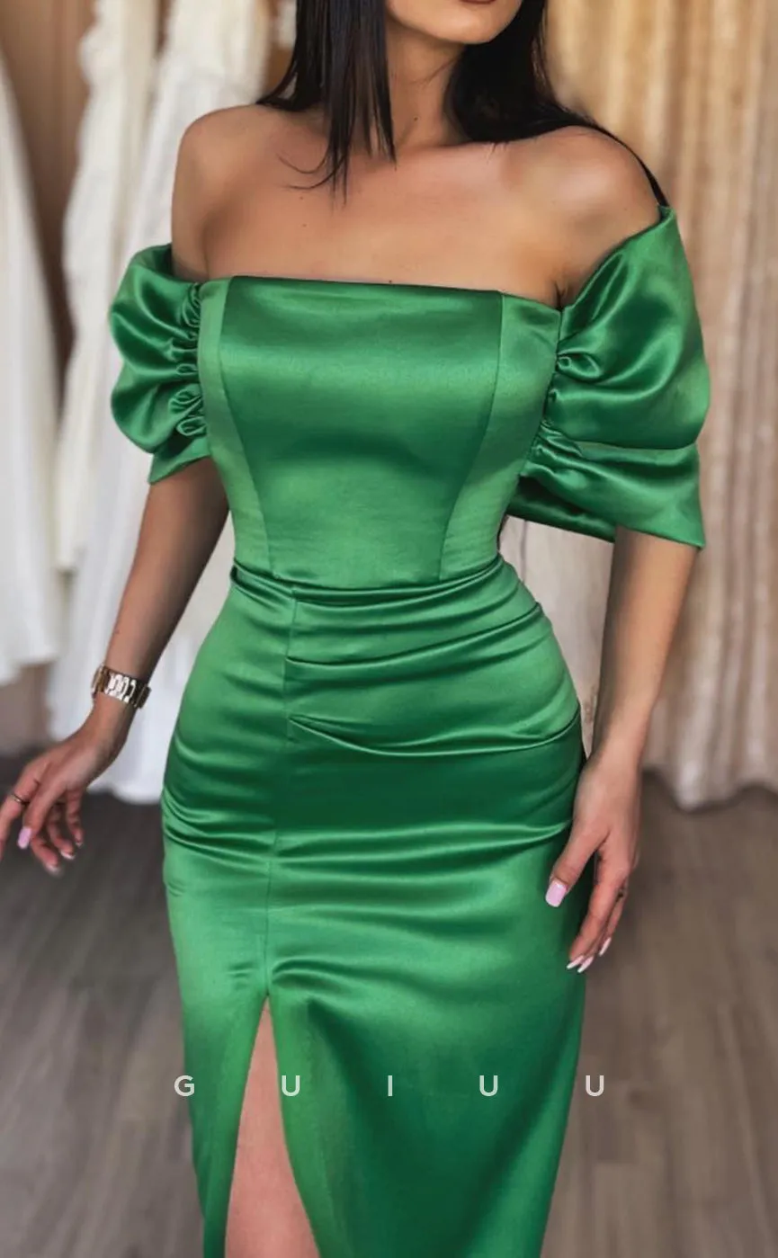 G2557 - Chic & Modern Off-Shoulder Ruched Long Prom Evening Dresses With Slit