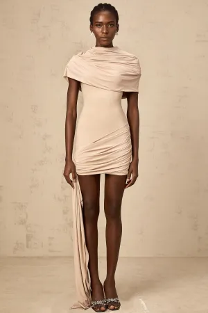 Galle neutrals cape-design ruched fitted mini dress