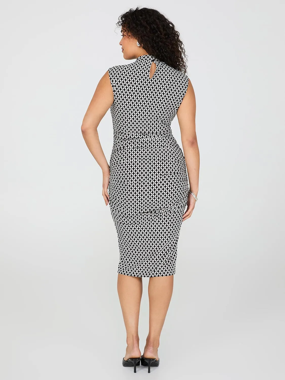 Geo Print Gathered Column Dress