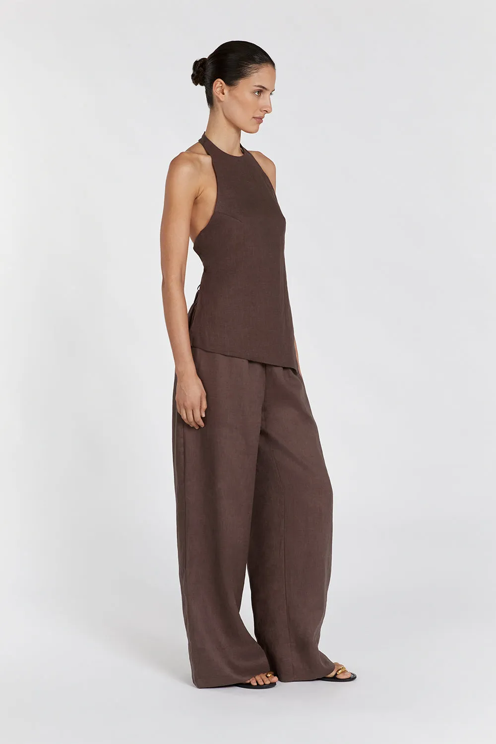 GINA CHOC LINEN ELASTIC WAIST PANT