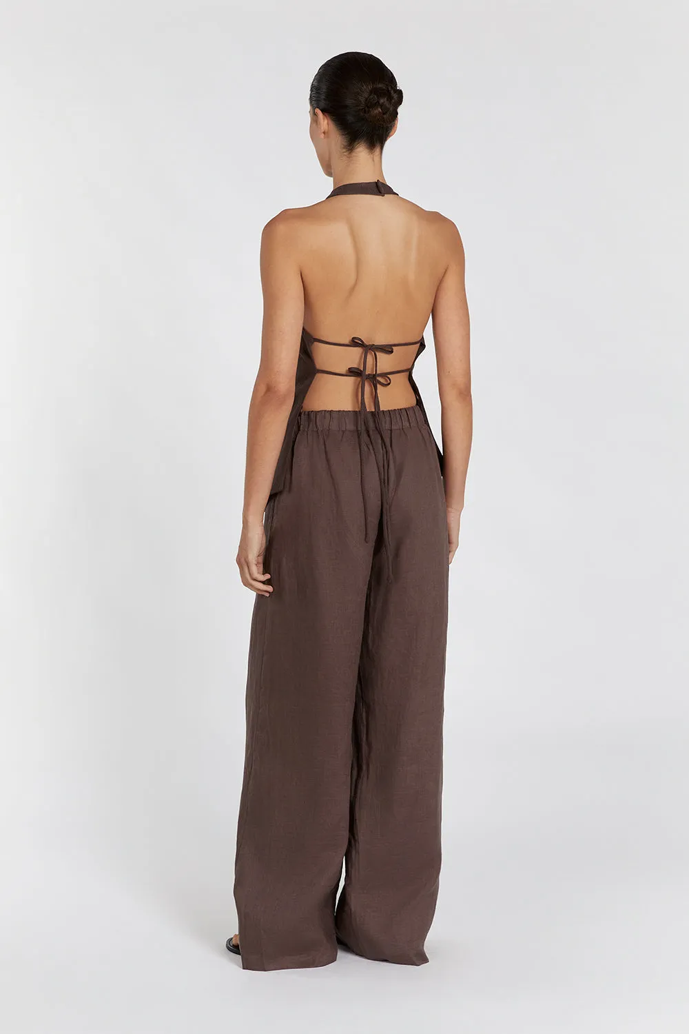 GINA CHOC LINEN ELASTIC WAIST PANT