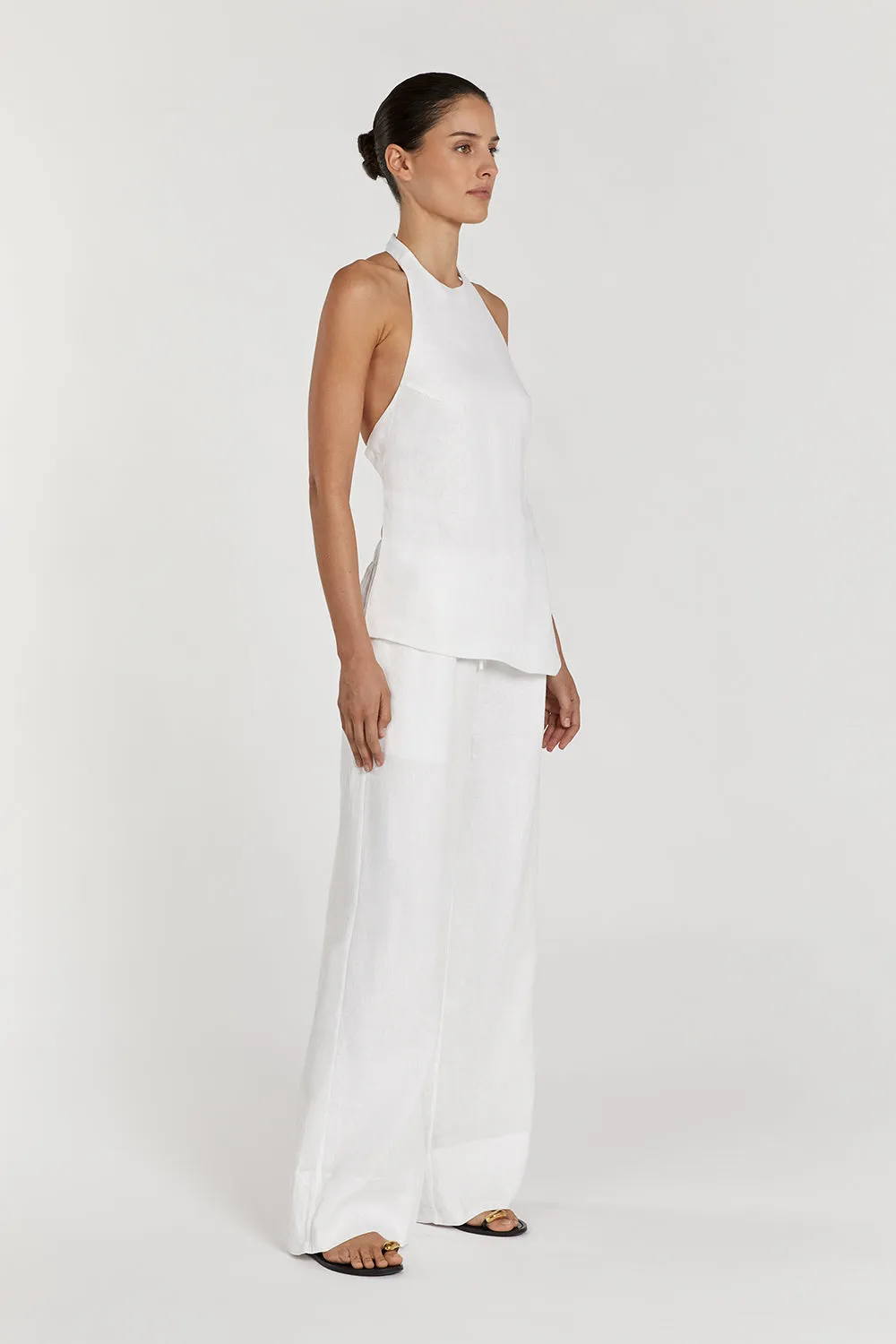 GINA WHITE LINEN ELASTIC WAIST PANT