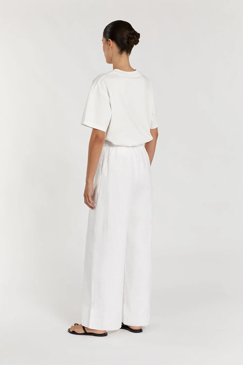 GINA WHITE LINEN ELASTIC WAIST PANT