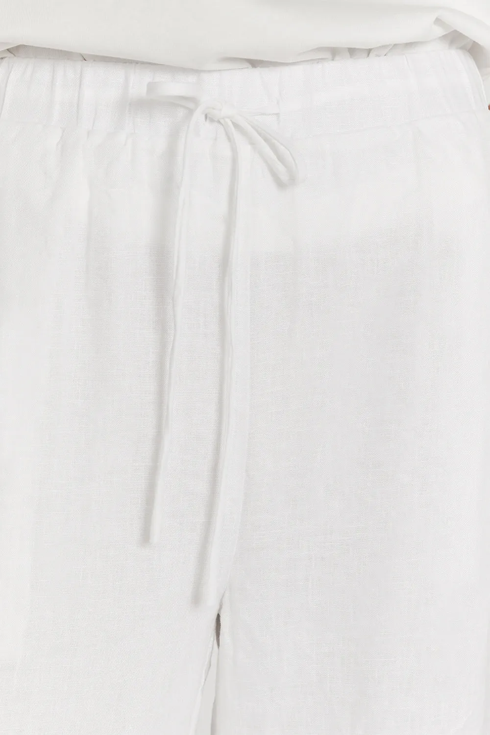 GINA WHITE LINEN ELASTIC WAIST PANT