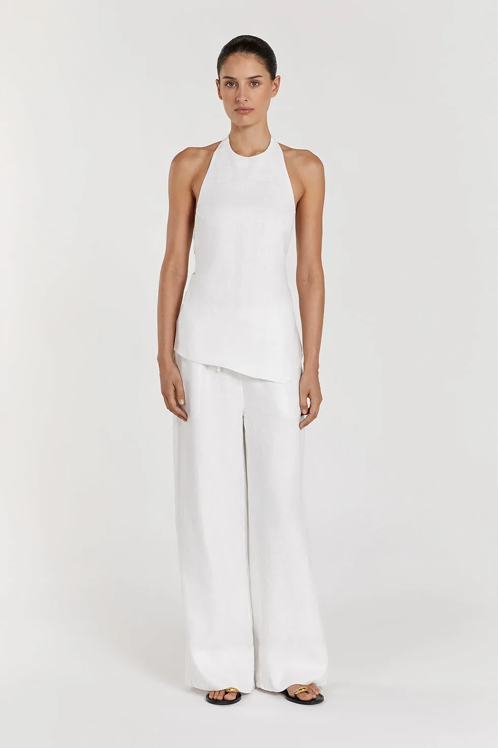 GINA WHITE LINEN ELASTIC WAIST PANT