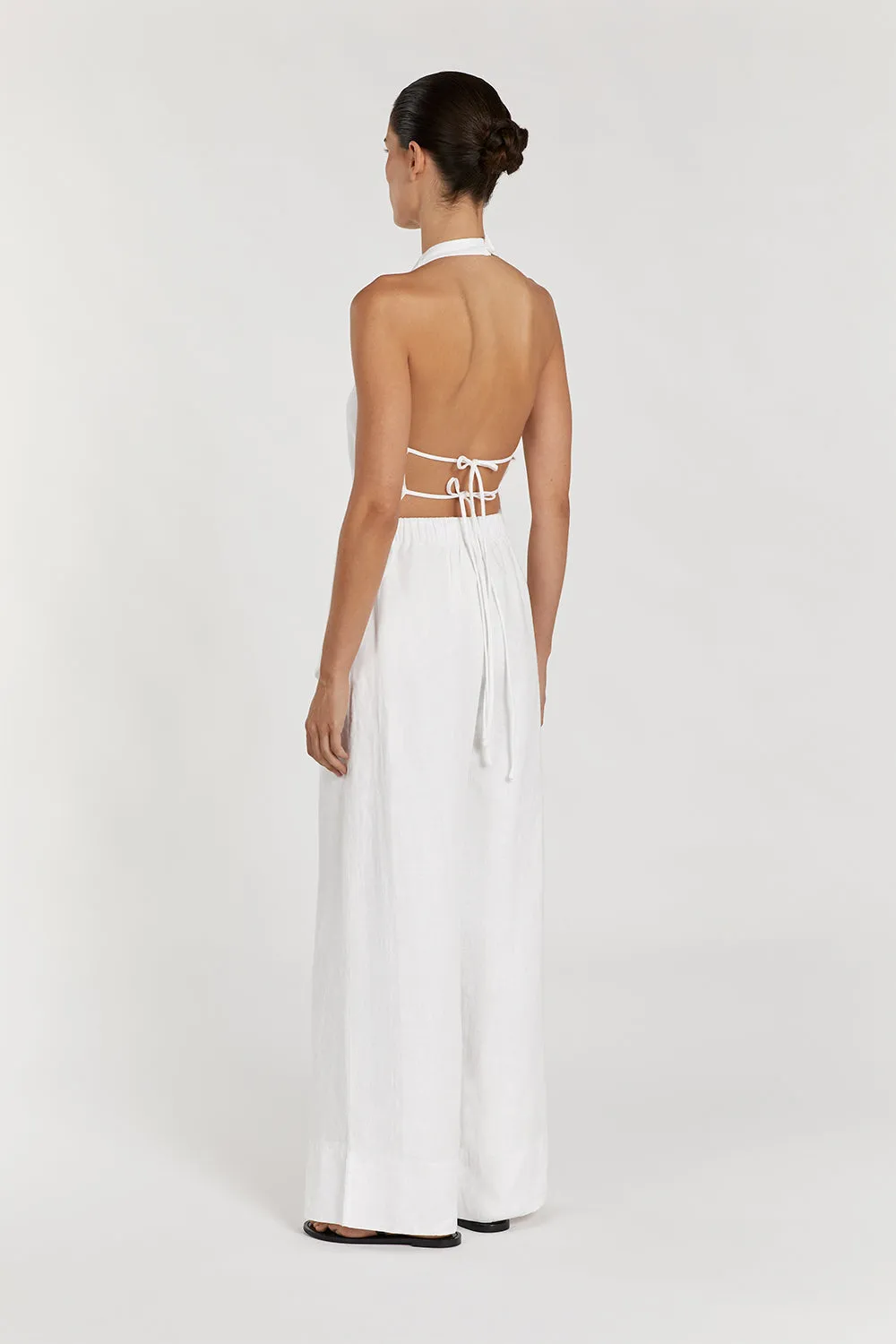 GINA WHITE LINEN ELASTIC WAIST PANT