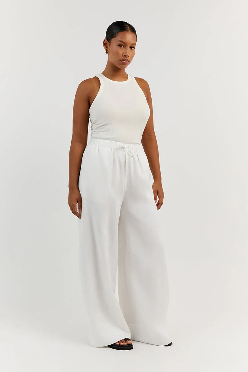 GINA WHITE LINEN ELASTIC WAIST PANT