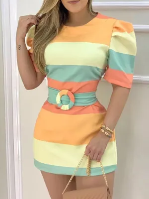 Half Sleeve Colorblock Bodycon Dress