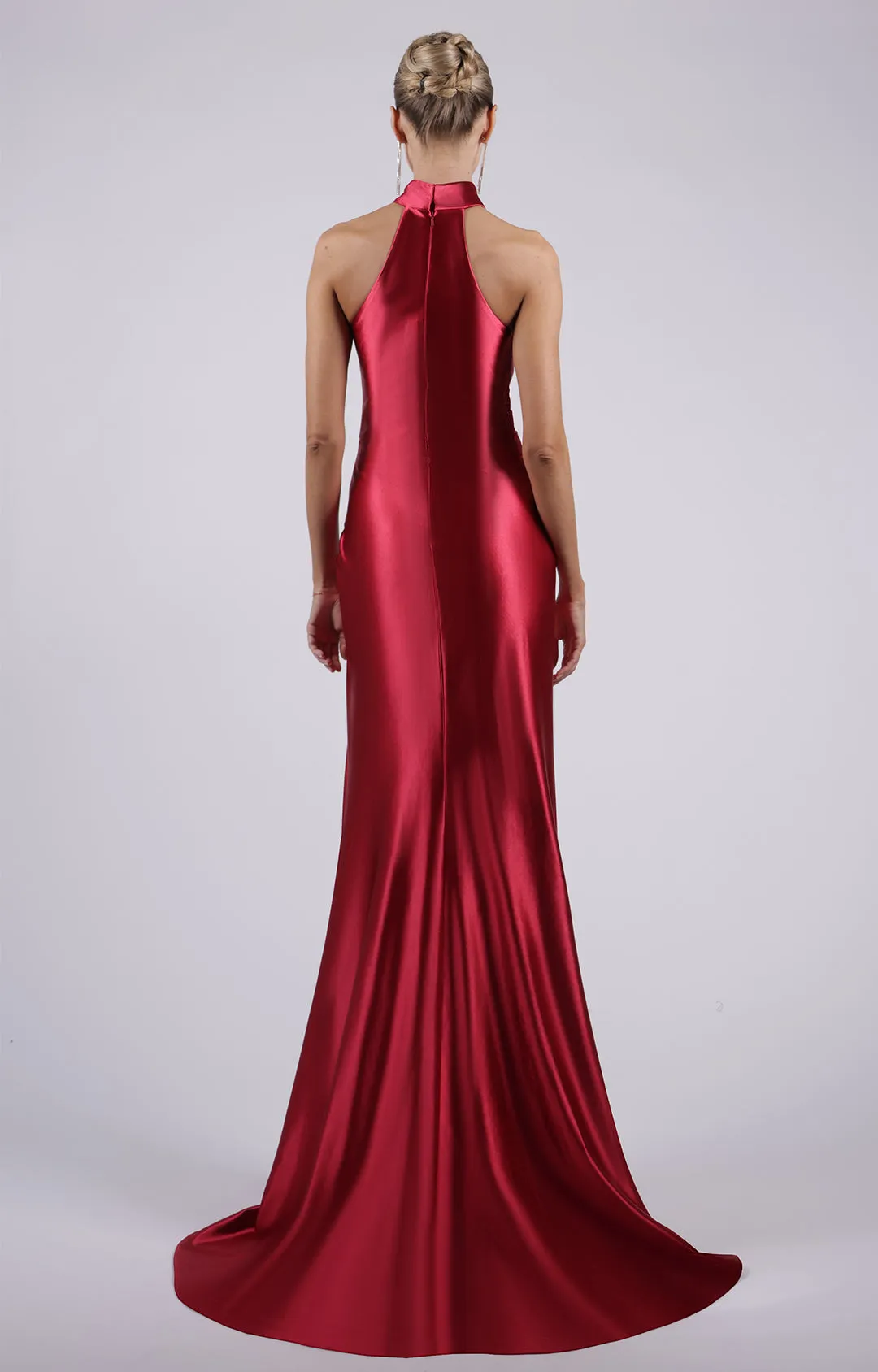 High-Neck Sleeveless Pleated High Split Small Tail Dresses