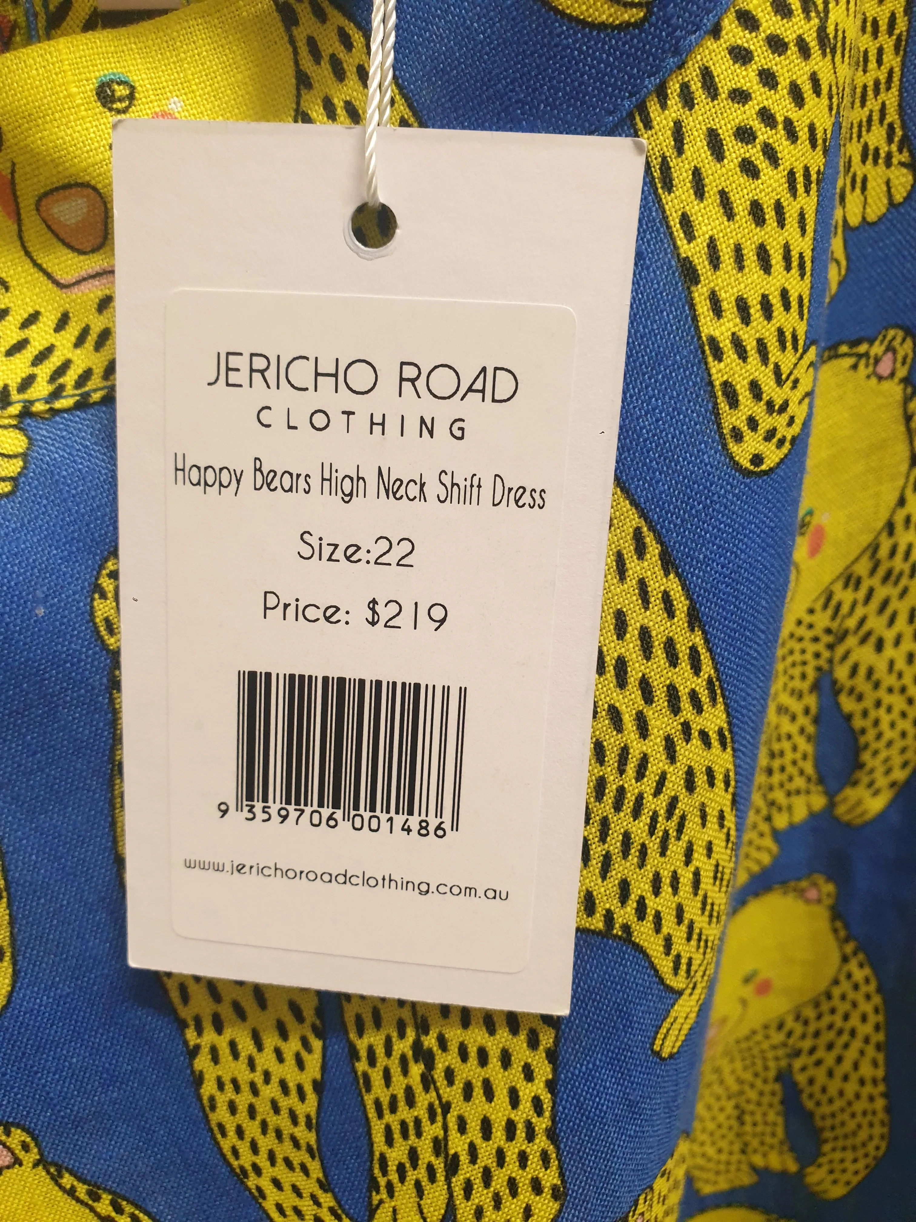 Jericho Road yellow happy bears 100% linen dress size 22