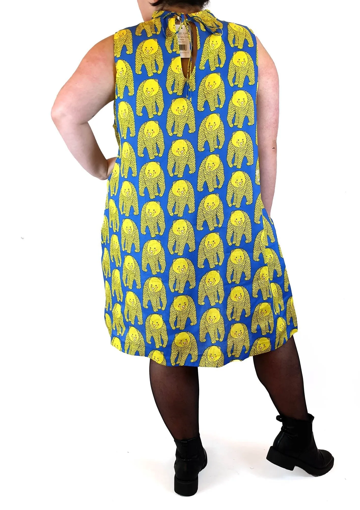 Jericho Road yellow happy bears 100% linen dress size 22