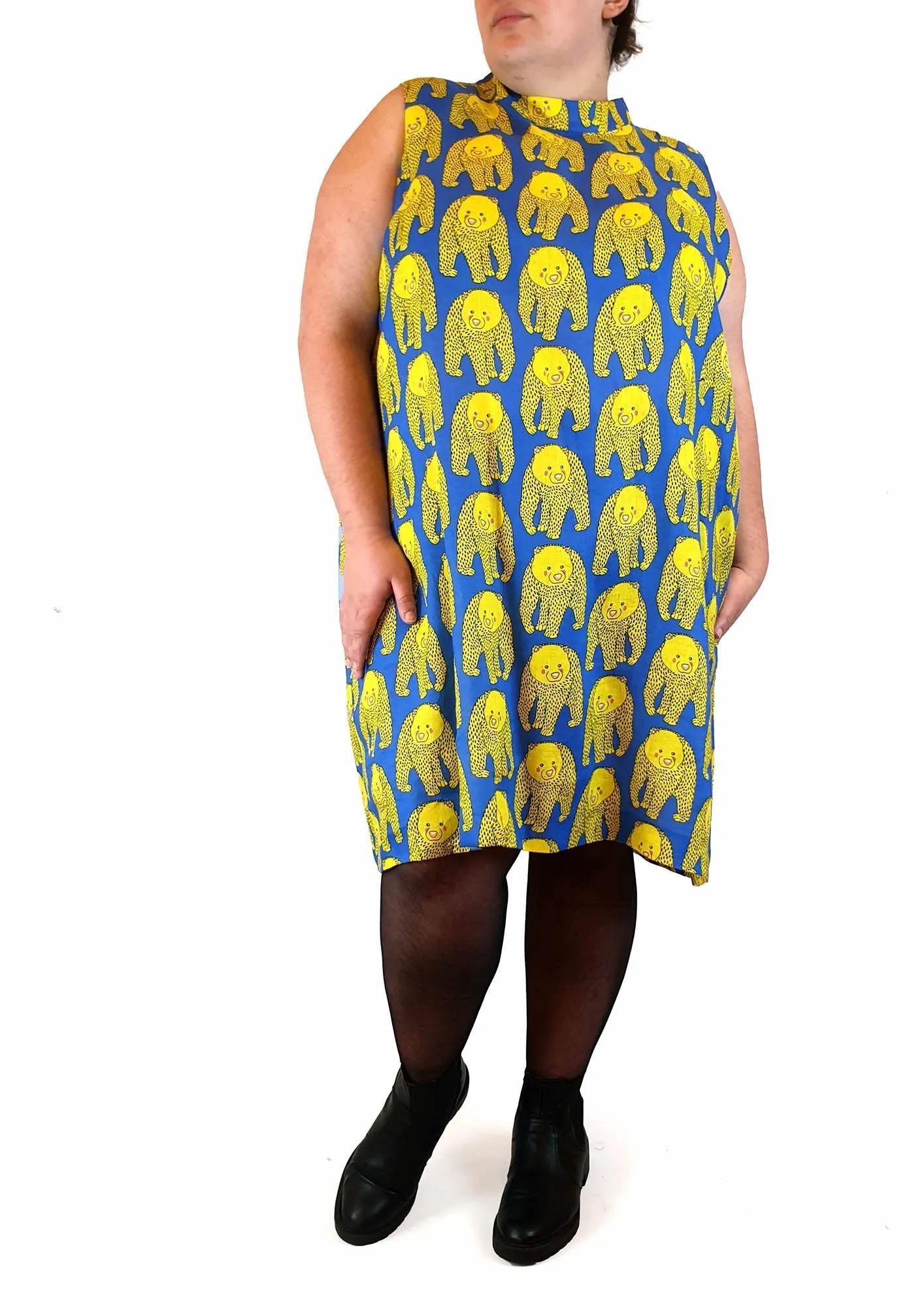 Jericho Road yellow happy bears 100% linen dress size 22