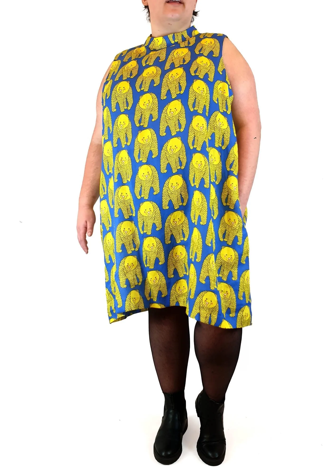 Jericho Road yellow happy bears 100% linen dress size 22