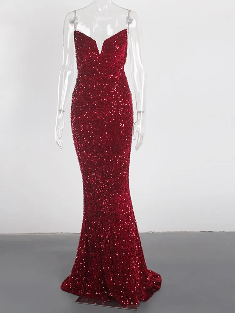 JuliaFashion - 2024 Sequin Strapless Evening Sexy V-Neck Dress