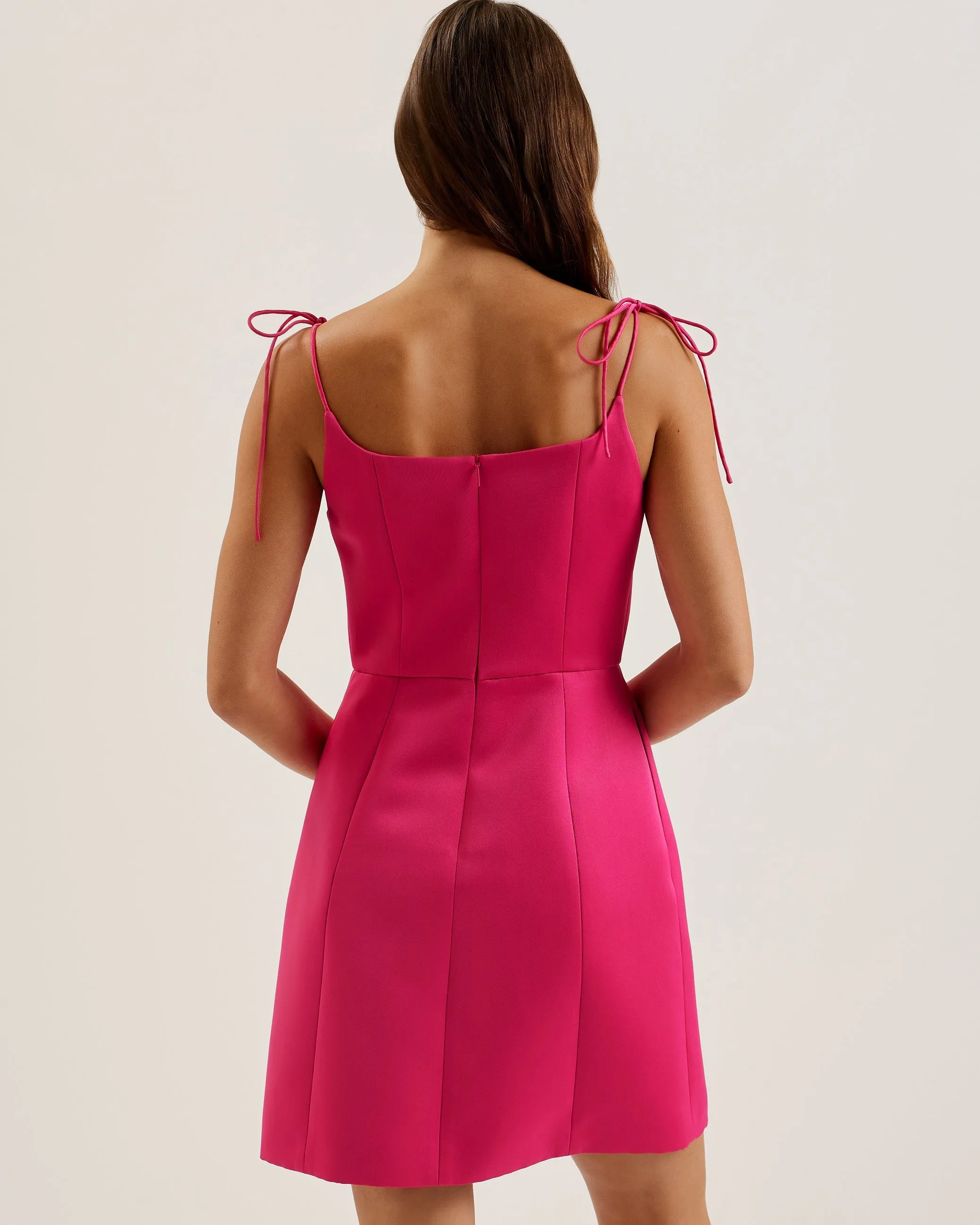 Kavala Tie Strap Bodice Waist Mini Dress Fuchsia