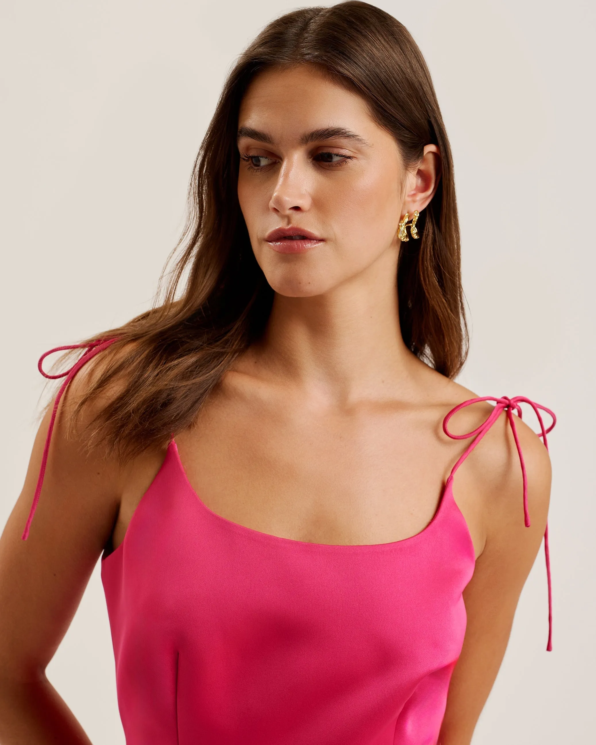 Kavala Tie Strap Bodice Waist Mini Dress Fuchsia