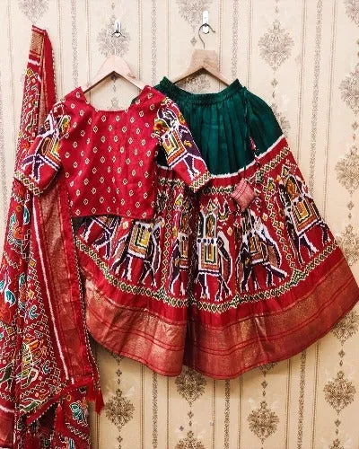 Kids Dola Silk Patola Print Lehenga Choli Set