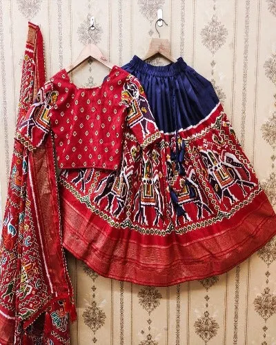 Kids Dola Silk Patola Print Lehenga Choli Set