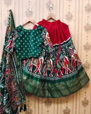 Kids Dola Silk Patola Print Lehenga Choli Set