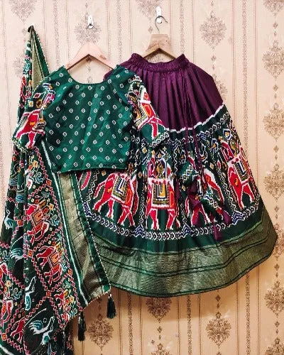 Kids Dola Silk Patola Print Lehenga Choli Set