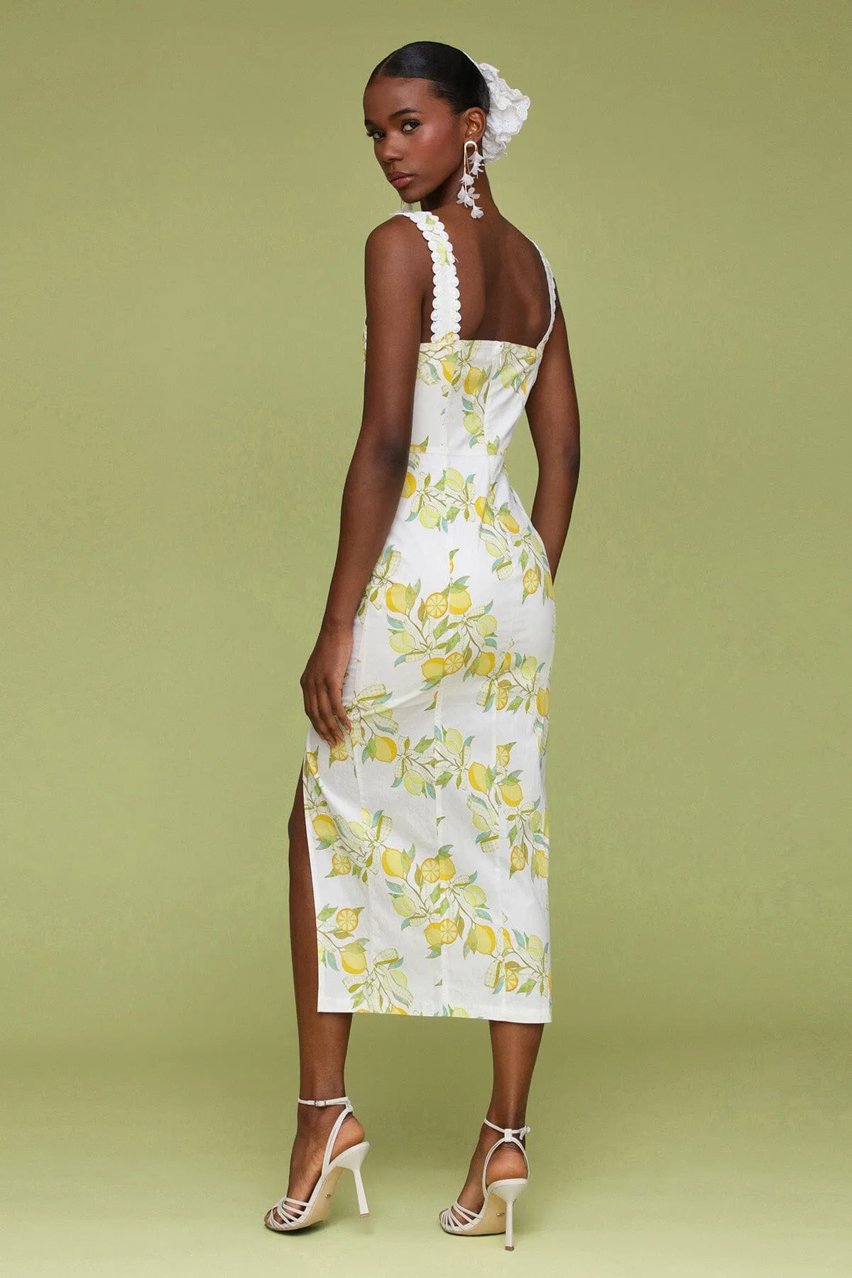 Lemon Printed Cotton Sheath Dress