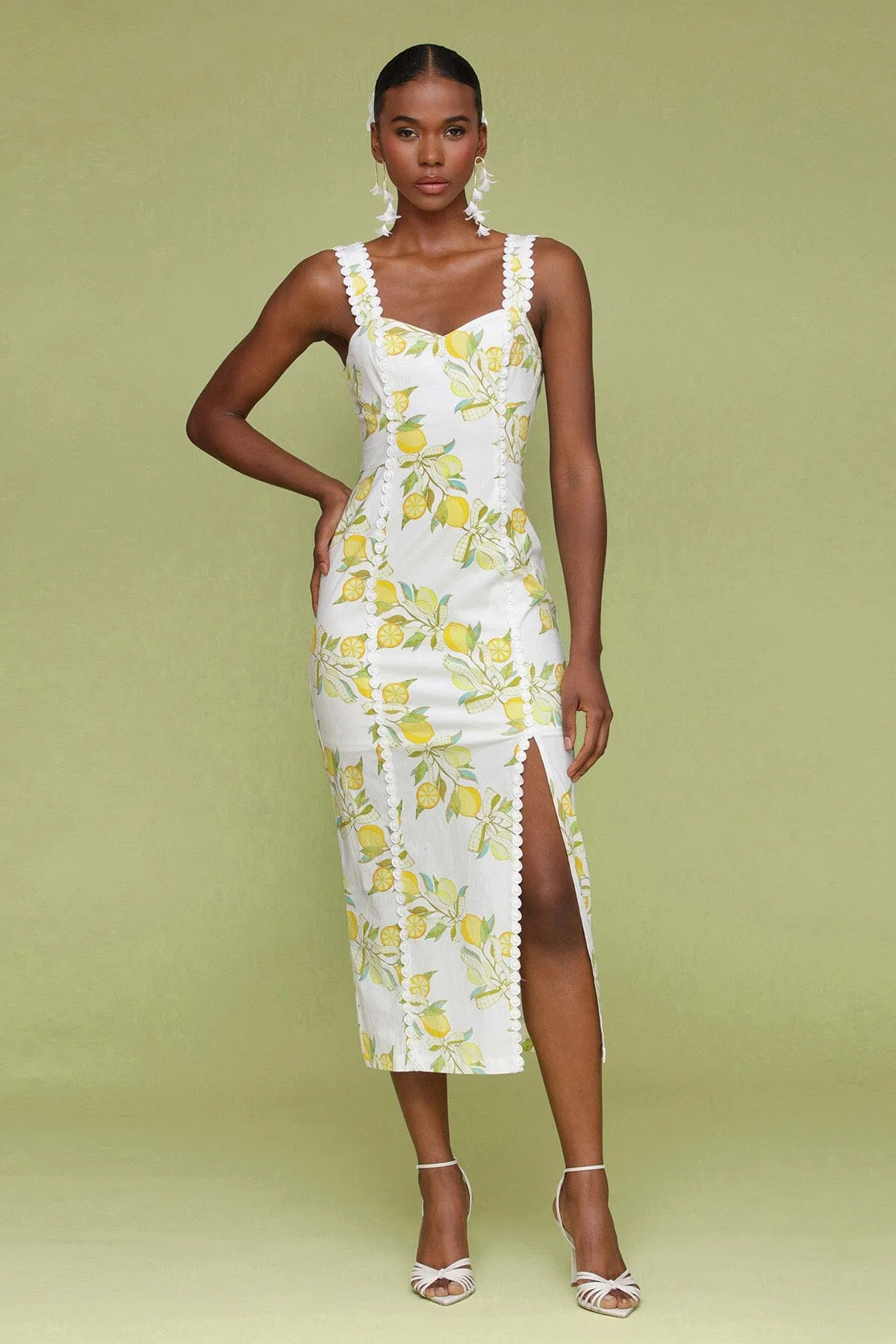 Lemon Printed Cotton Sheath Dress