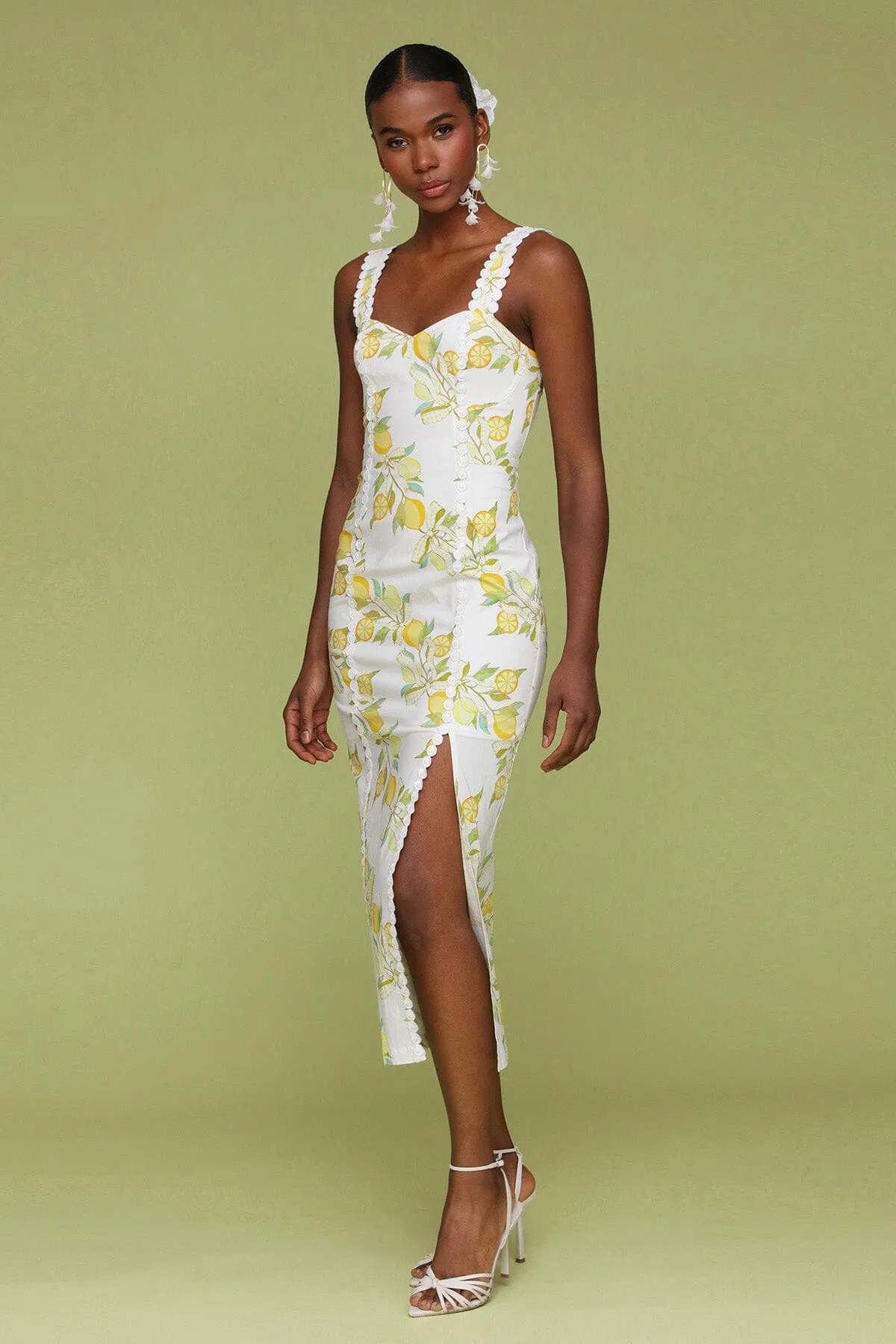 Lemon Printed Cotton Sheath Dress
