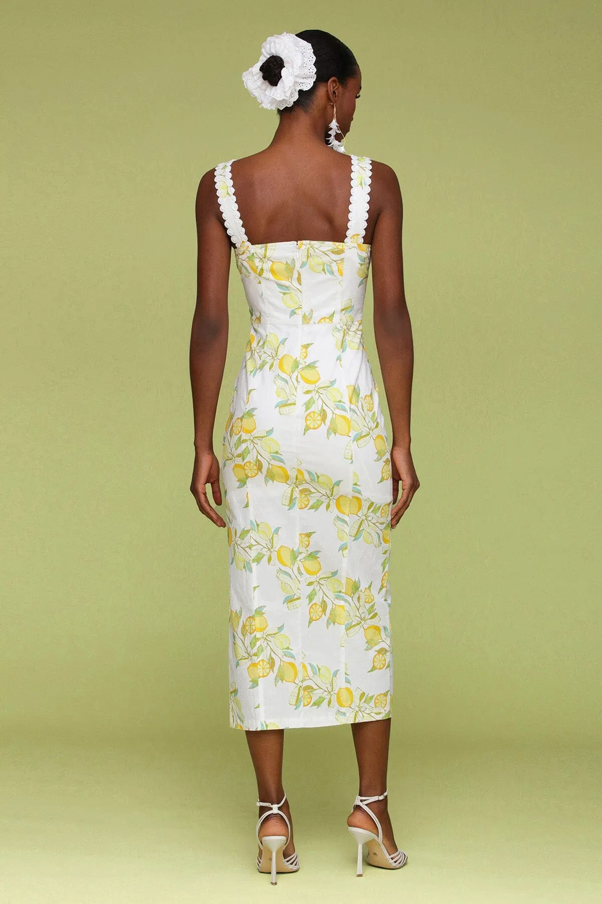 Lemon Printed Cotton Sheath Dress