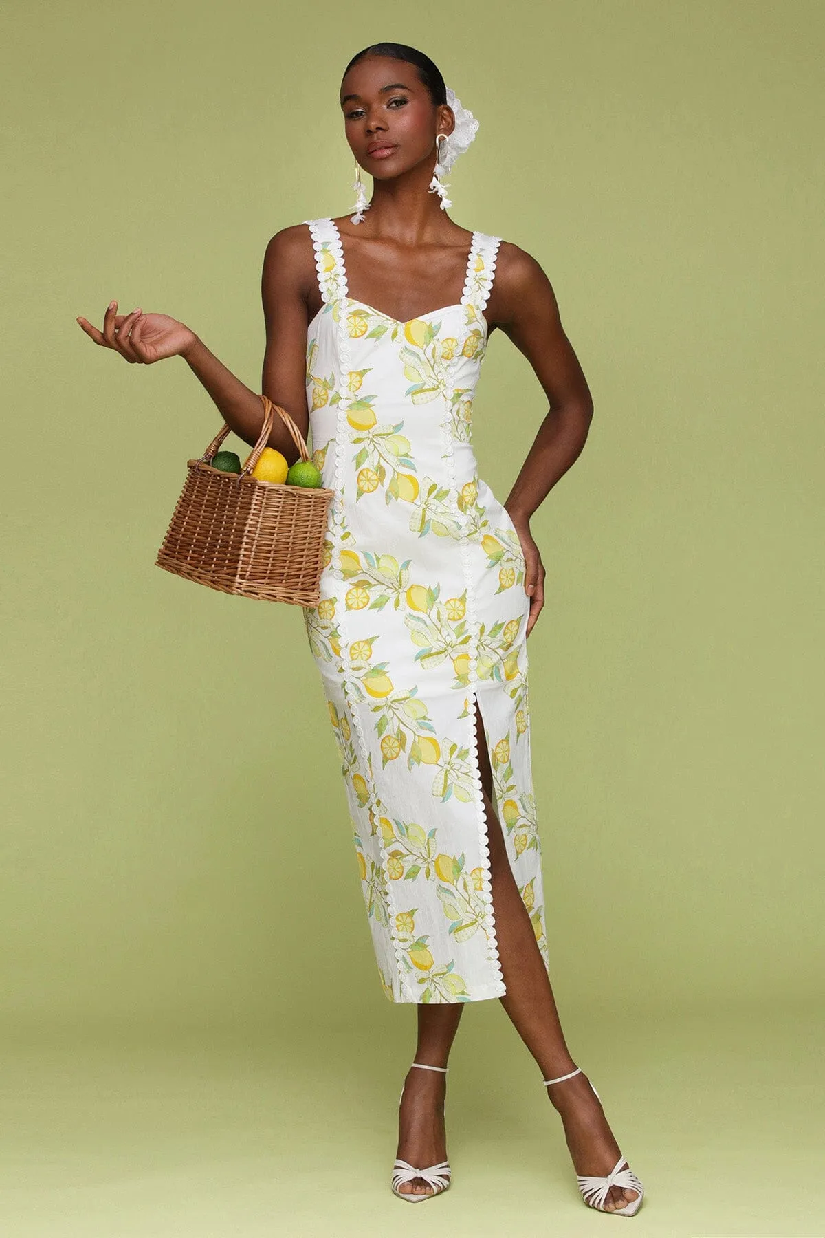 Lemon Printed Cotton Sheath Dress