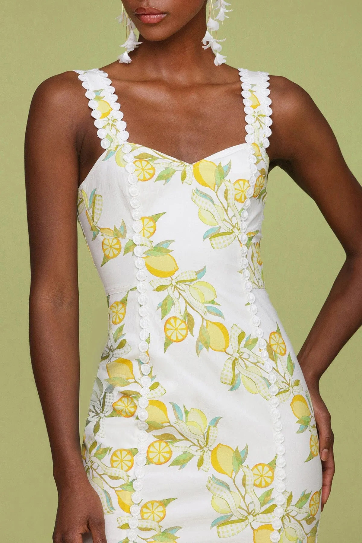 Lemon Printed Cotton Sheath Dress