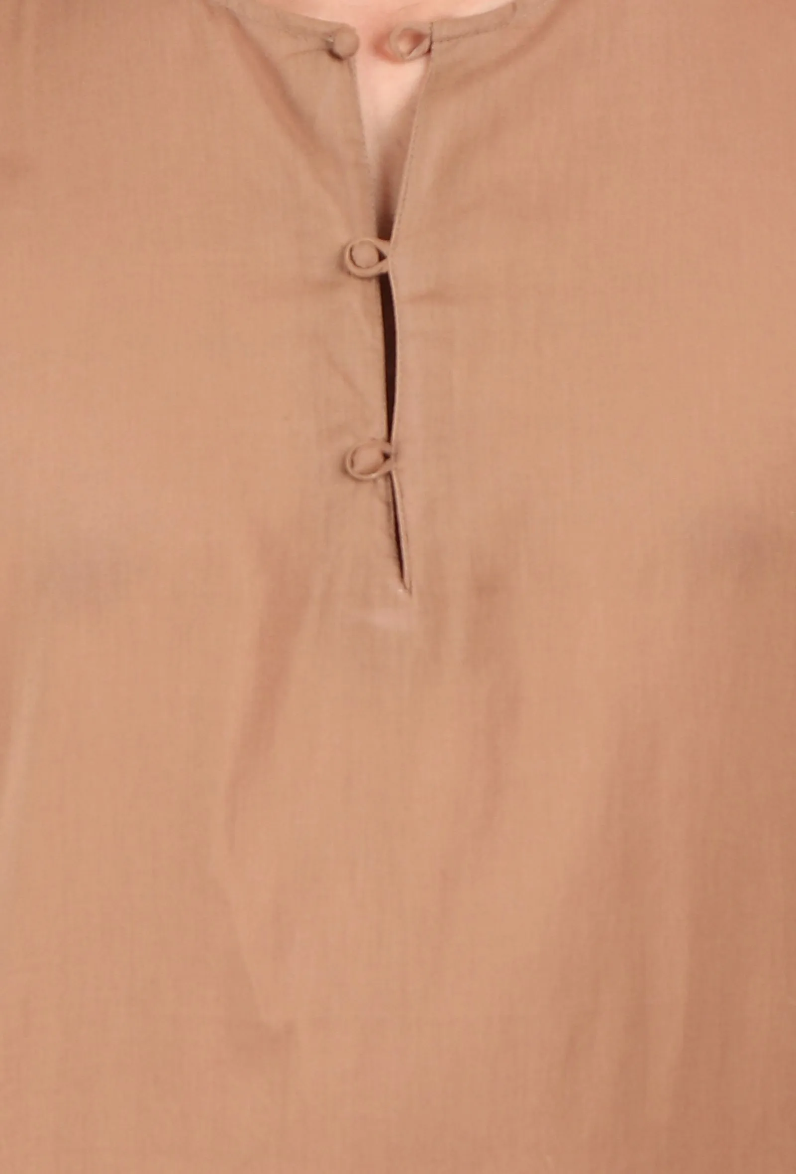 Light Brown Cotton Mulmul Short Kurta & White Pant
