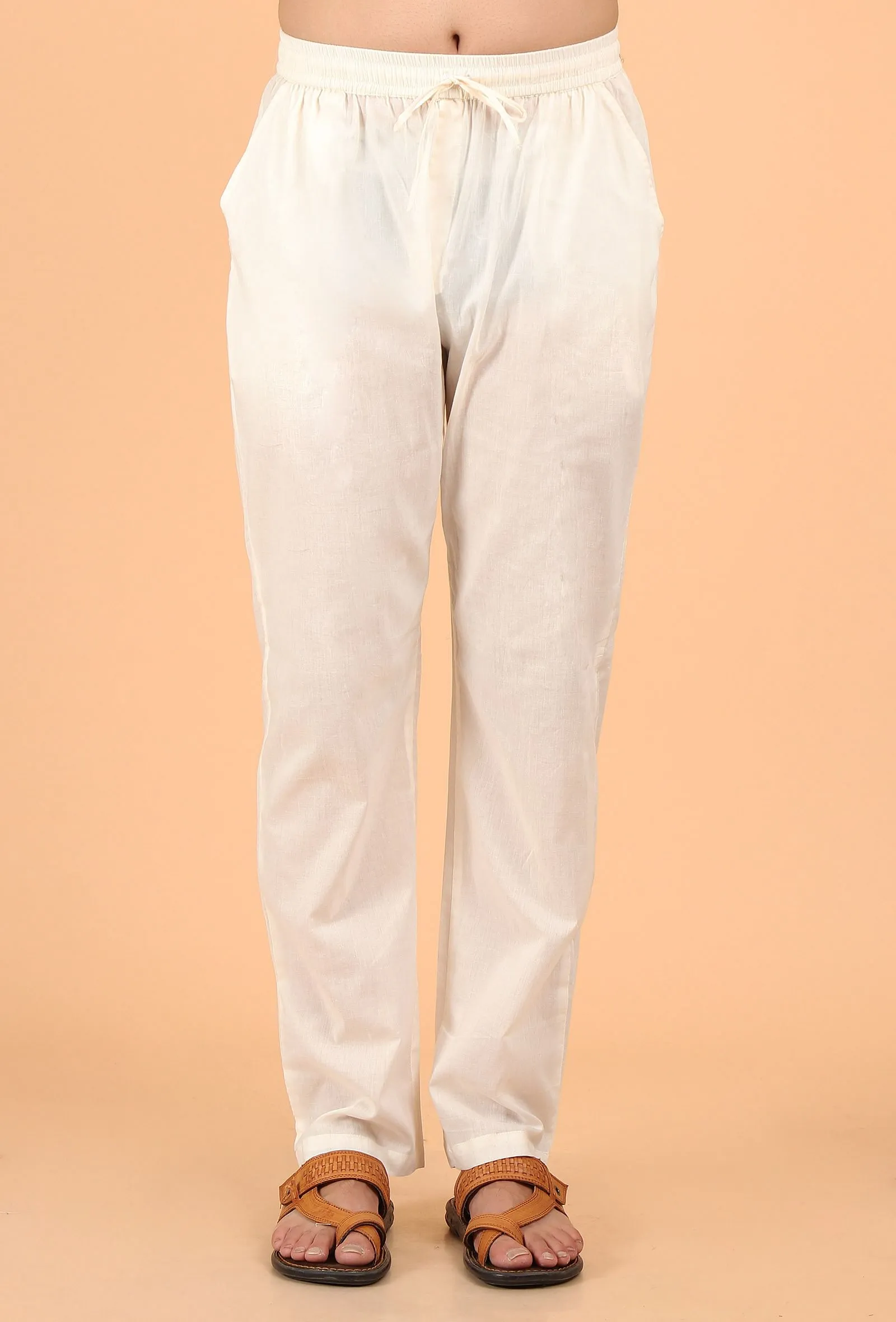 Light Brown Cotton Mulmul Short Kurta & White Pant