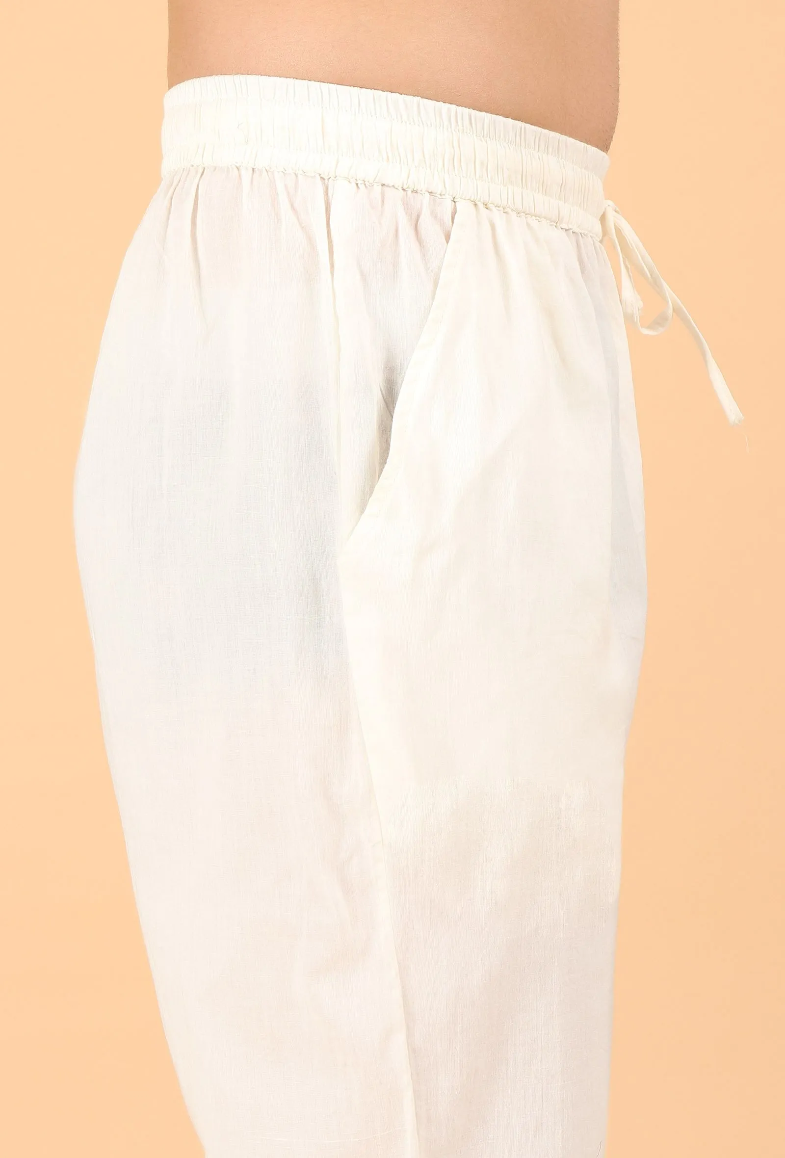 Light Brown Cotton Mulmul Short Kurta & White Pant