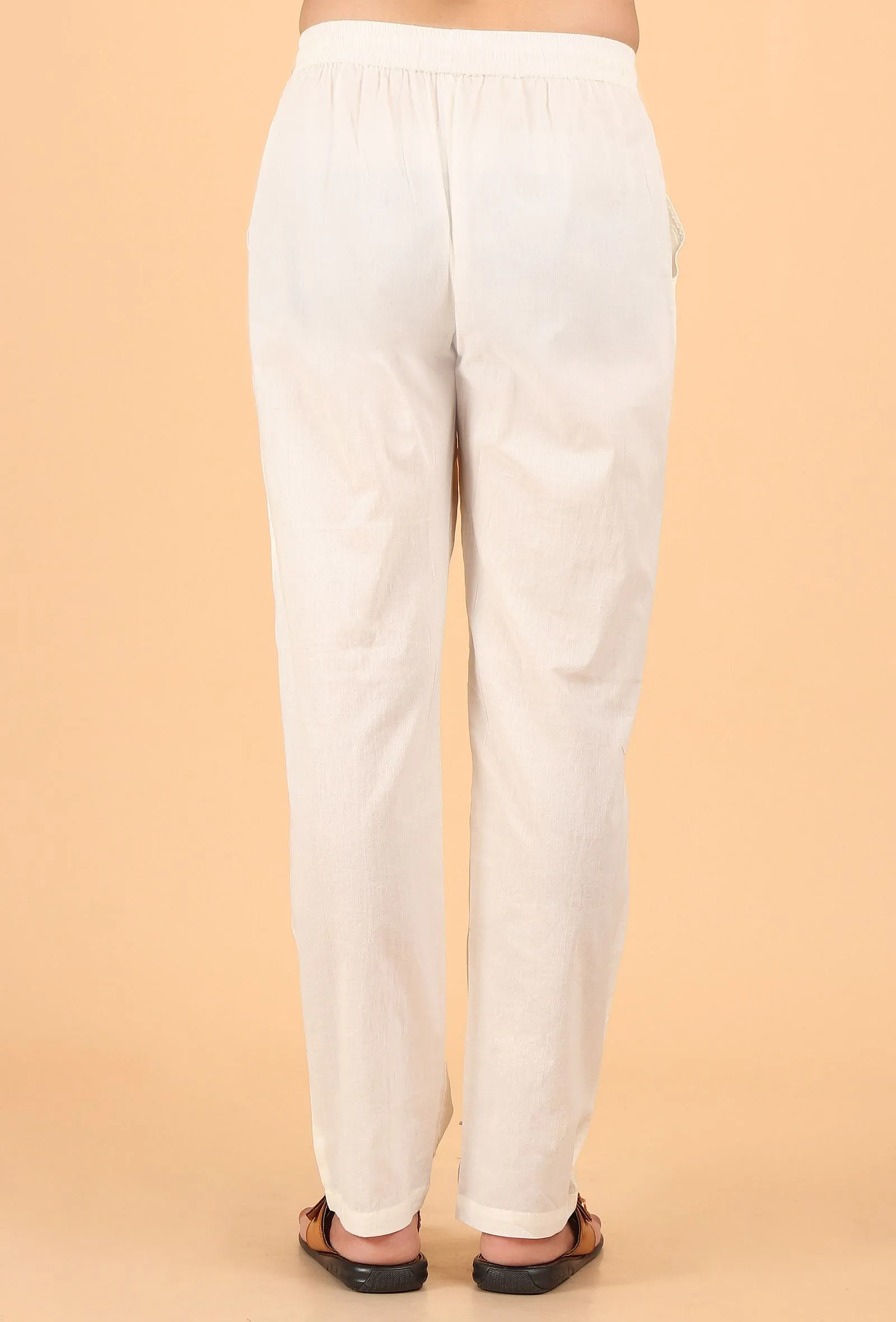Light Brown Cotton Mulmul Short Kurta & White Pant