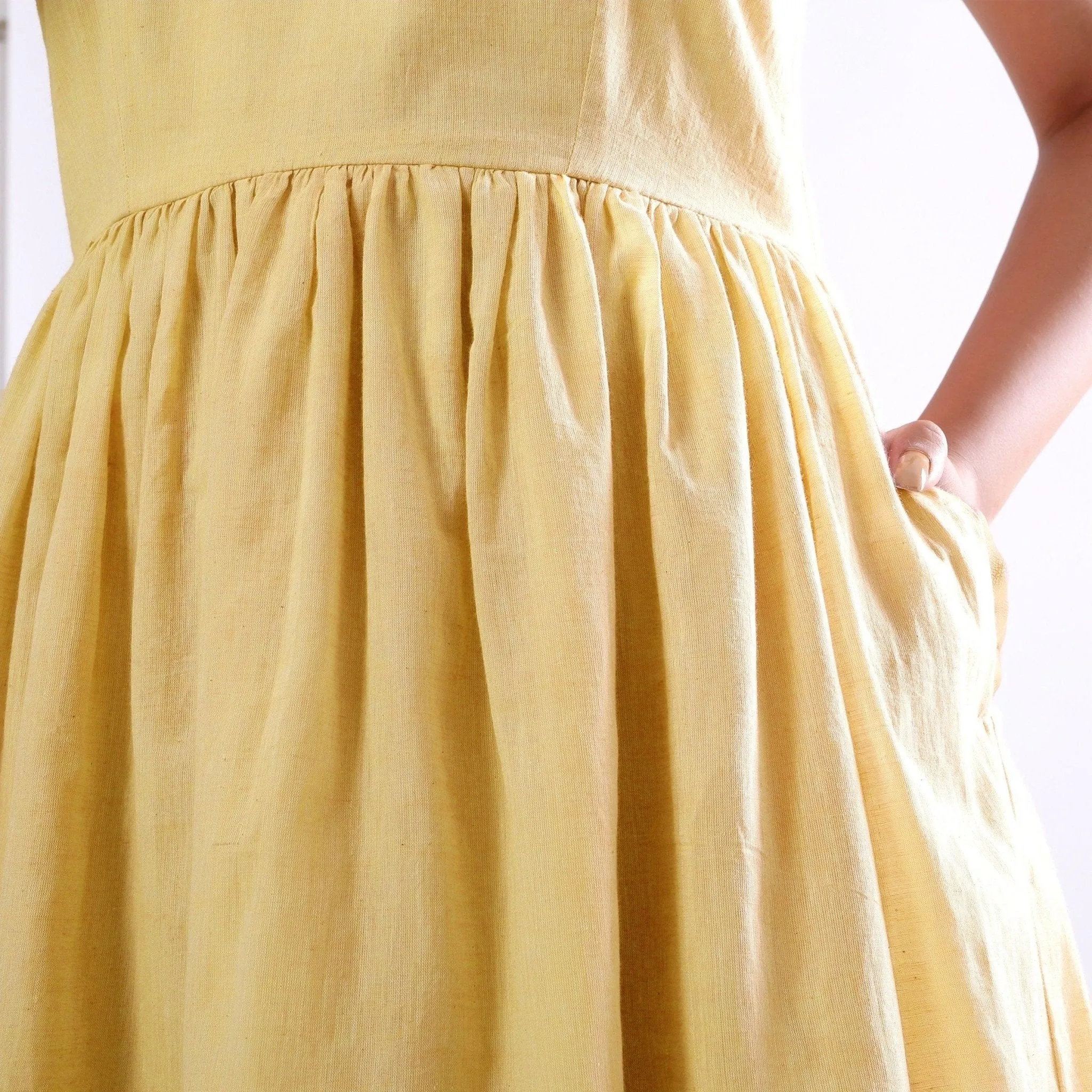 Light Yellow Handspun Cotton Knee Length Camisole Dress