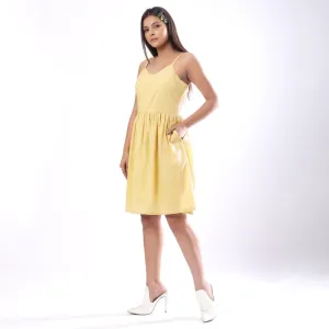 Light Yellow Handspun Cotton Knee Length Camisole Dress