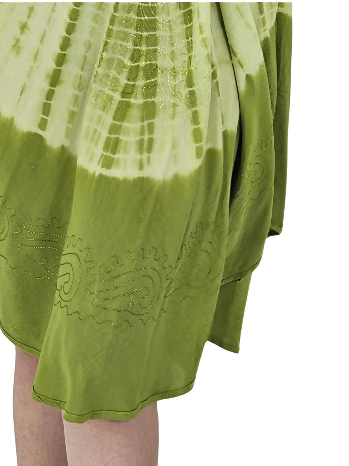 Lime Green Tie-Dye Sleeveless Boho Dress – Lightweight & Embroidered | Tenku Designs