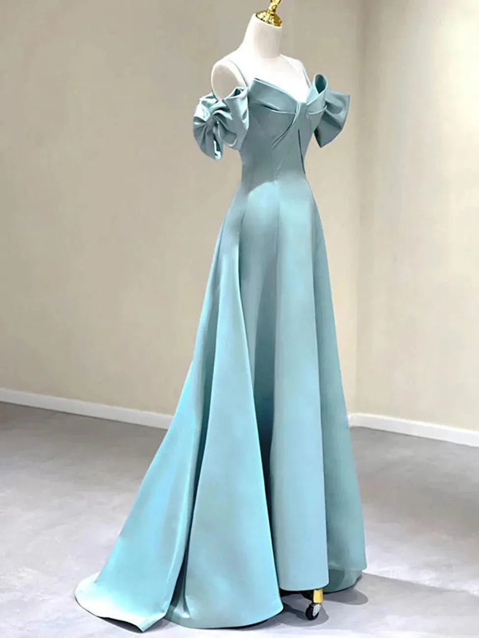 Luolandi Blue A-Line Satin Long Prom Dresses Long Formal Dresses Elegant Evening Dress december wedding guest dress