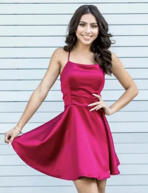 Luolandi Cute Satin Short Prom Dresses A-Line Backless Party Dresses Homecoming Dresses