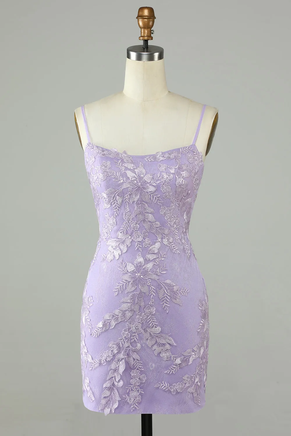 Luolandi Vintage Sheath Spaghetti Straps Satin Short Homecoming Dresses with Applique Beautiful