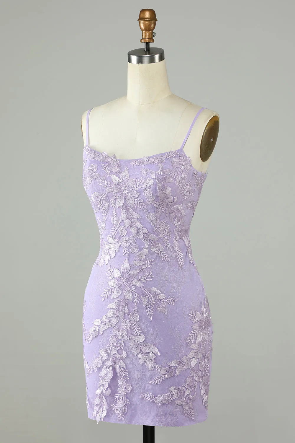 Luolandi Vintage Sheath Spaghetti Straps Satin Short Homecoming Dresses with Applique Beautiful